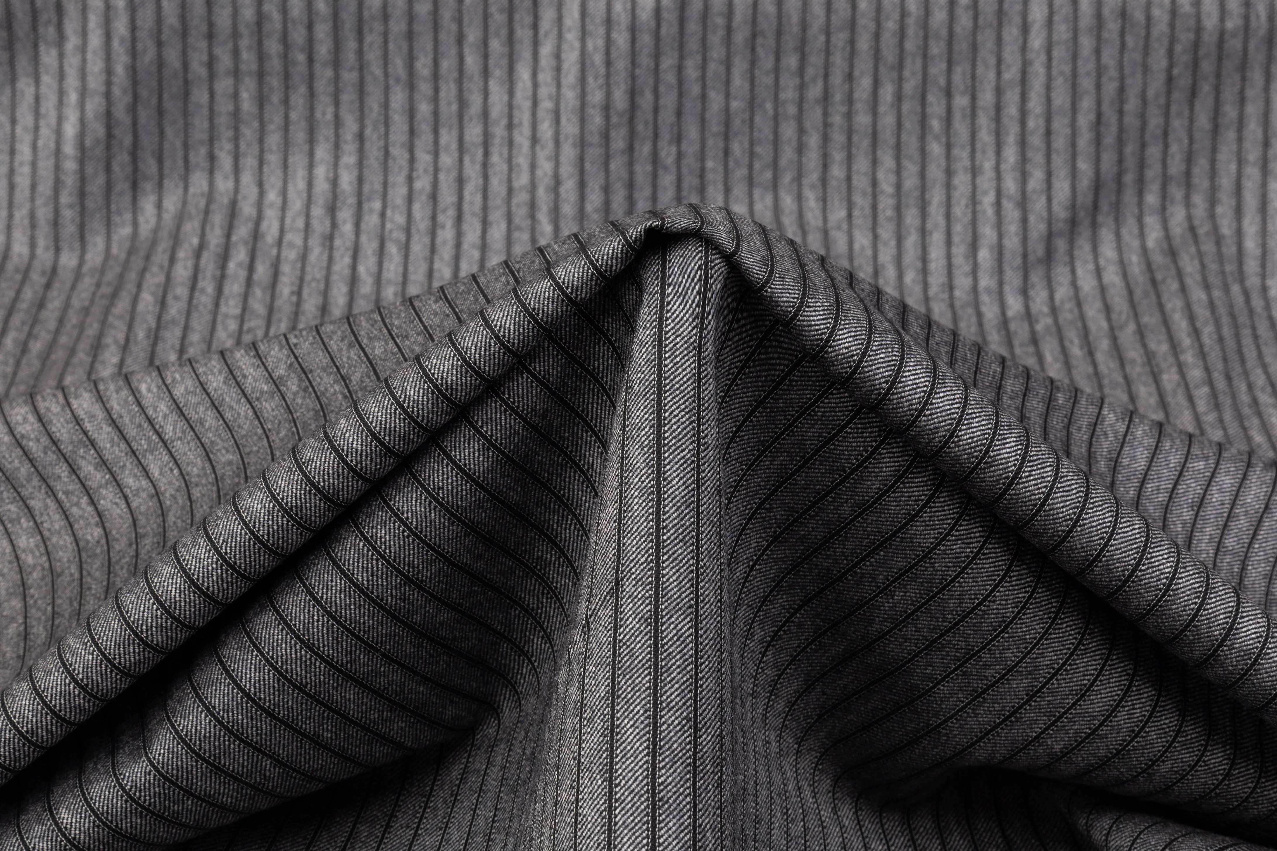 Striped Italian Wool Suiting - Charcoal Gray / Black