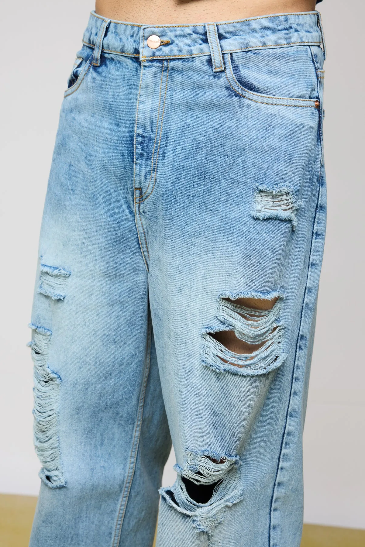 True Blue Distressed Men's Slouchy Fit Jeans