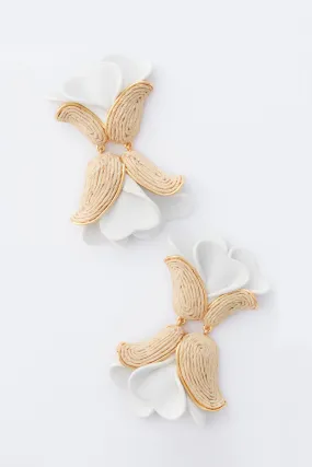 White Leather and Raffia Rosalie Earrings