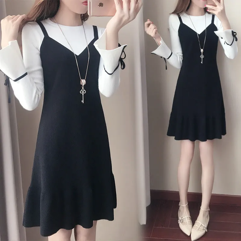 Women Korean Slim Look Ruffle Collar Fishtail Fresh Looking Two-Piece Sets Dress