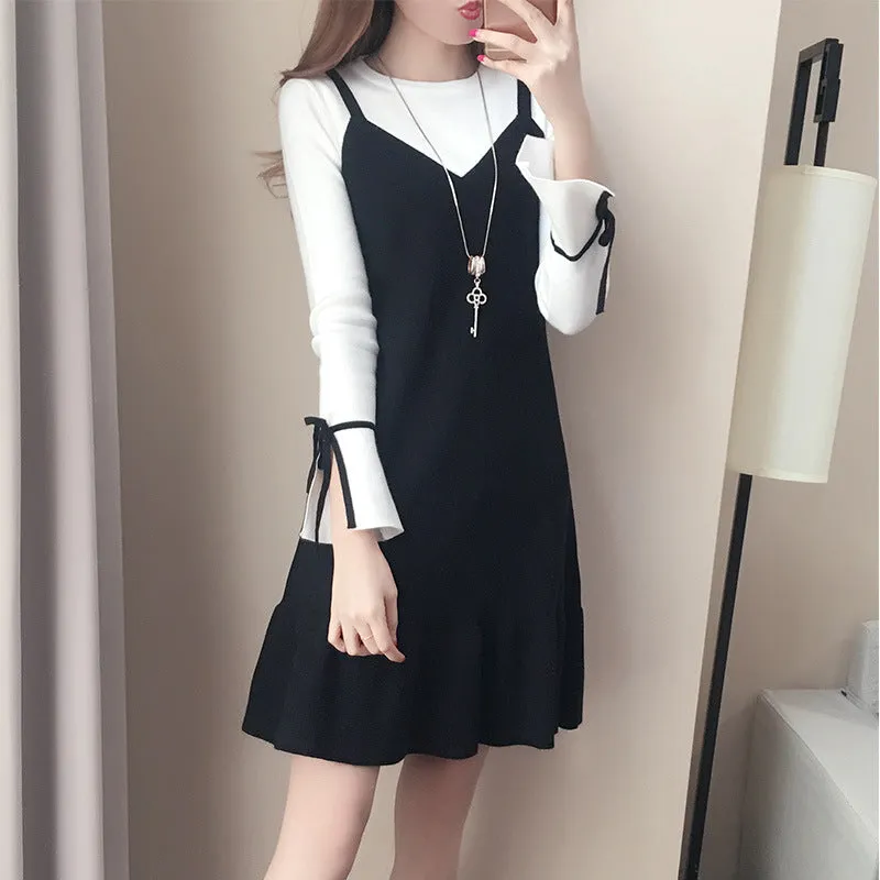 Women Korean Slim Look Ruffle Collar Fishtail Fresh Looking Two-Piece Sets Dress