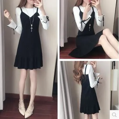 Women Korean Slim Look Ruffle Collar Fishtail Fresh Looking Two-Piece Sets Dress