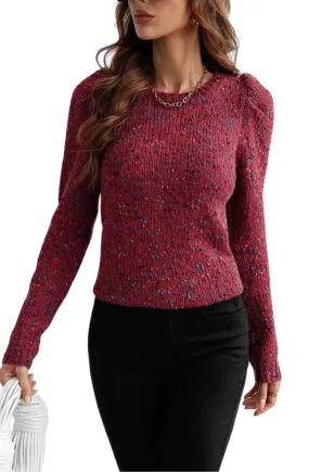 Women's Long Sleeve Round Neck Sweater (wine)